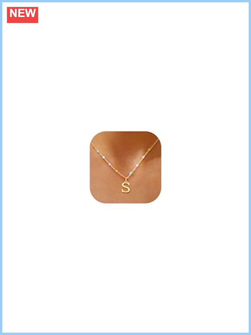 14k Gold Plated Beaded Initial Necklace for Women Trendy Pendant with Lobster